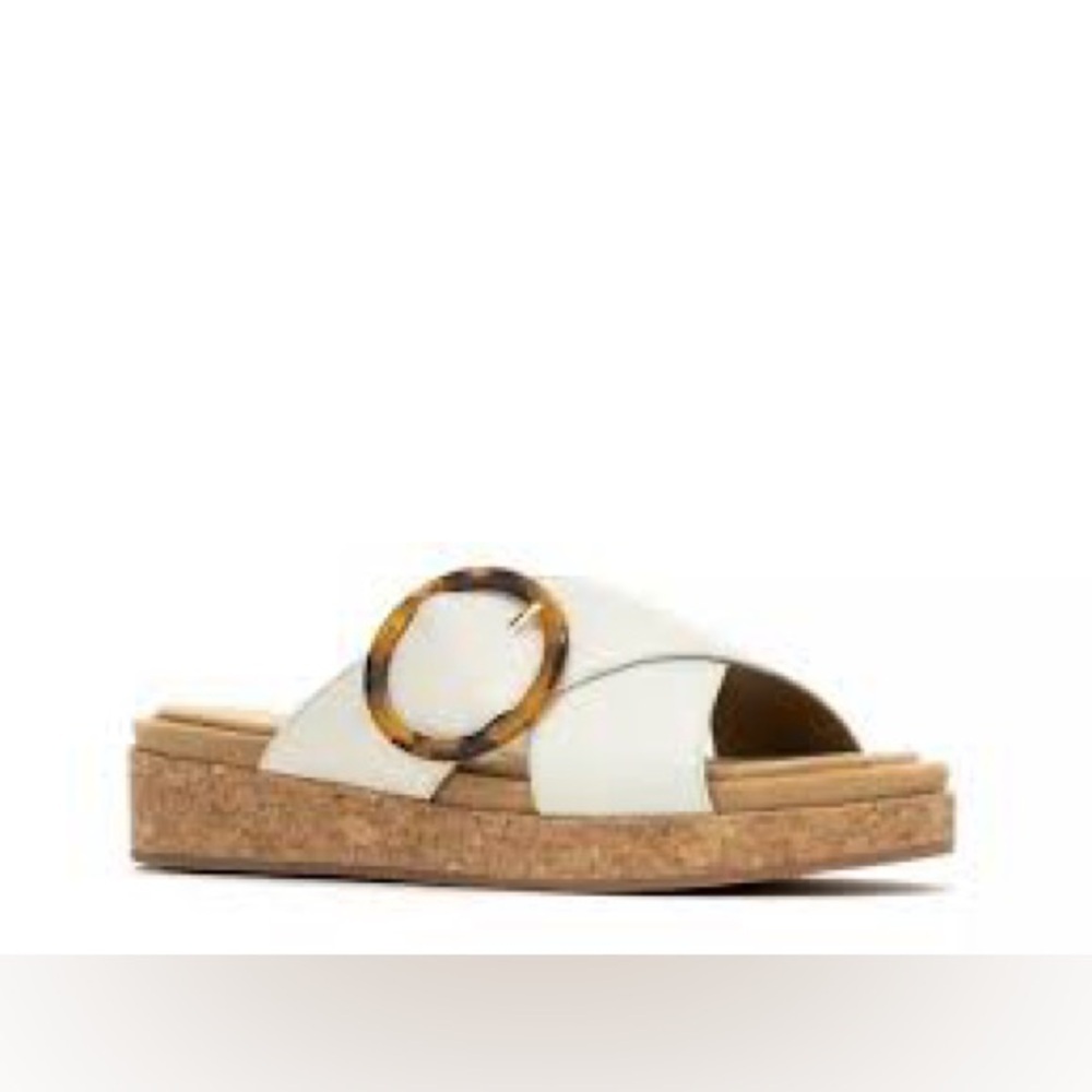 Hush puppies June platform criss cross‎ sandals slides white tan women’s size 10
